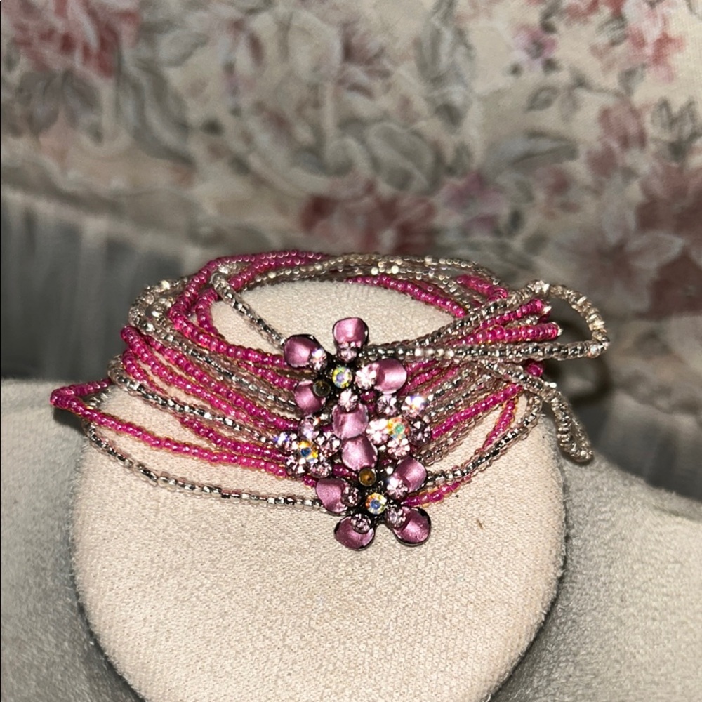 Pink and Silver Floral Bracelet